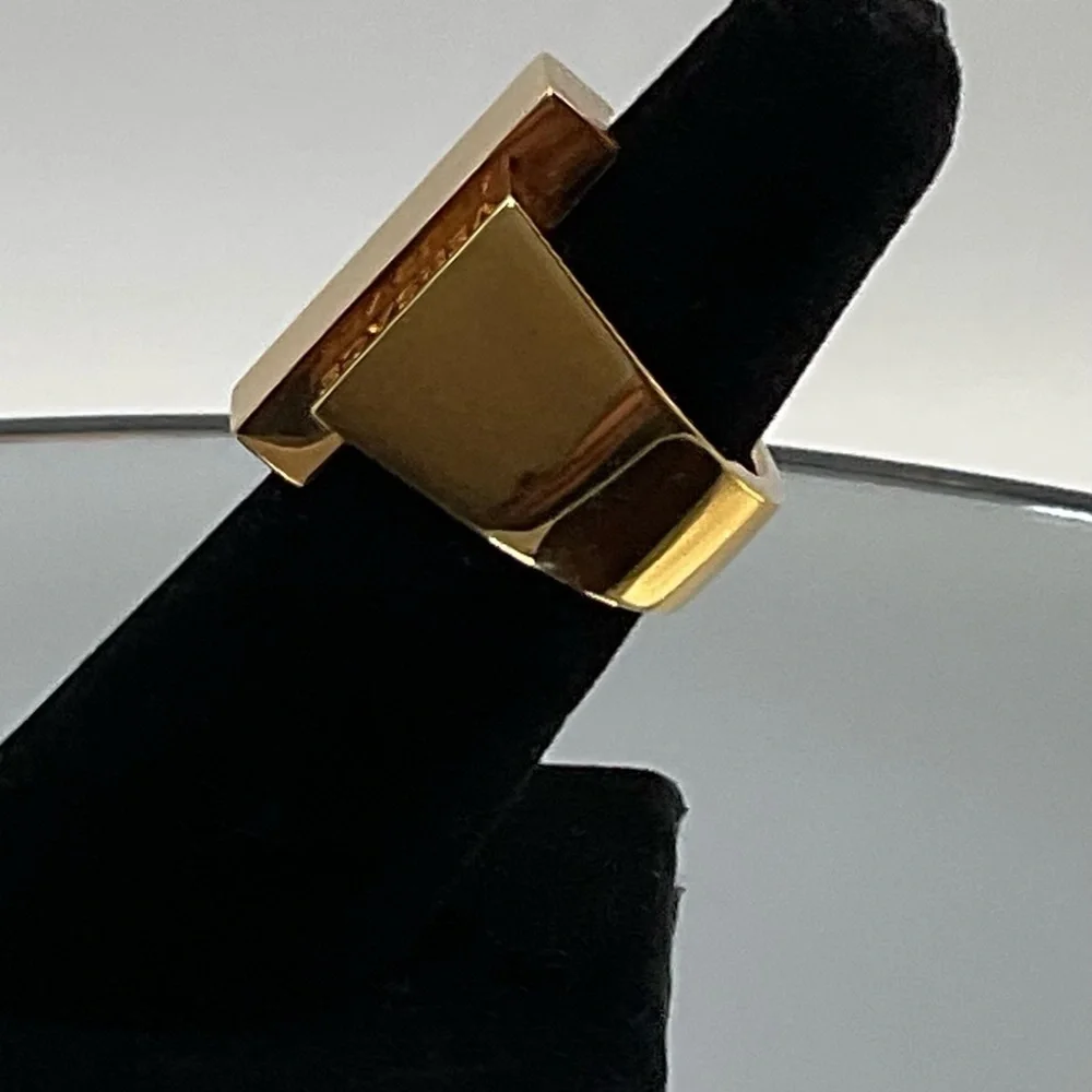 Versace Greca Logo Embossed Ring Statement Ring Gold Tone